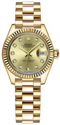 replica Rolex Lady Datejust 28mm Yellow Gold Ladies Watch 279178 Champagne Diamond President