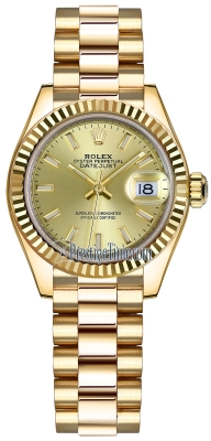 replica Rolex Lady Datejust 28mm Yellow Gold Ladies Watch 279178 Champagne Index President