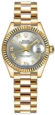 replica Rolex Lady Datejust 28mm Yellow Gold Ladies Watch 279178 Silver Roman President