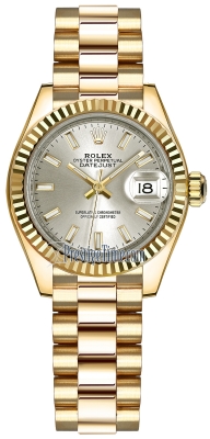 replica Rolex Lady Datejust 28mm Yellow Gold Ladies Watch 279178 Silver Index President