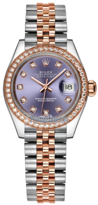 replica Rolex Lady Datejust 28mm Stainless Steel and Everose Gold Ladies Watch 279381RBR Aubergine Diamond Jubilee