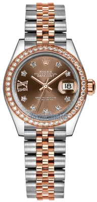 replica Rolex Lady Datejust 28mm Stainless Steel and Everose Gold Ladies Watch 279381RBR Chocolate 17 Diamond Jubilee