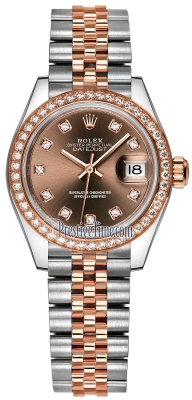 replica Rolex Lady Datejust 28mm Stainless Steel and Everose Gold Ladies Watch 279381RBR Chocolate Diamond Jubilee