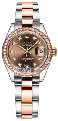 replica Rolex Lady Datejust 28mm Stainless Steel and Everose Gold Ladies Watch 279381RBR Chocolate Diamond Oyster