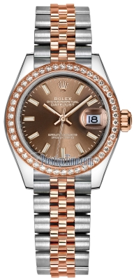 replica Rolex Lady Datejust 28mm Stainless Steel and Everose Gold Ladies Watch 279381RBR Chocolate Index Jubilee