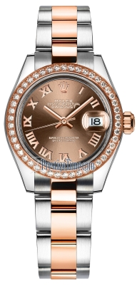 replica Rolex Lady Datejust 28mm Stainless Steel and Everose Gold Ladies Watch 279381RBR Chocolate Roman Oyster