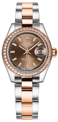 replica Rolex Lady Datejust 28mm Stainless Steel and Everose Gold Ladies Watch 279381RBR Chocolate Index Oyster