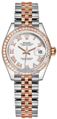 replica Rolex Lady Datejust 28mm Stainless Steel and Everose Gold Ladies Watch 279381RBR White Roman Jubilee