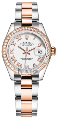 replica Rolex Lady Datejust 28mm Stainless Steel and Everose Gold Ladies Watch 279381RBR White Roman Oyster