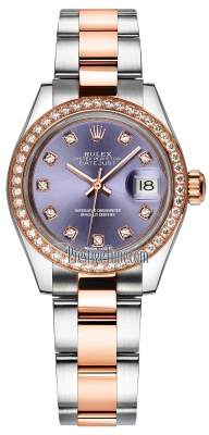 replica Rolex Lady Datejust 28mm Stainless Steel and Everose Gold Ladies Watch 279381RBR Aubergine Diamond Oyster