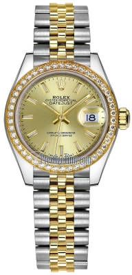 replica Rolex Lady Datejust 28mm Stainless Steel and Yellow Gold Ladies Watch 279383RBR Champagne Index Jubilee