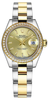 replica Rolex Lady Datejust 28mm Stainless Steel and Yellow Gold Ladies Watch 279383RBR Champagne Index Oyster