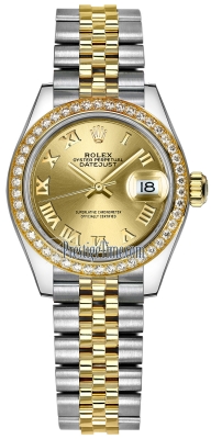 replica Rolex Lady Datejust 28mm Stainless Steel and Yellow Gold Ladies Watch 279383RBR Champagne Roman Jubilee