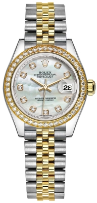 replica Rolex Lady Datejust 28mm Stainless Steel and Yellow Gold Ladies Watch 279383RBR MOP Diamond Jubilee