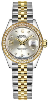 replica Rolex Lady Datejust 28mm Stainless Steel and Yellow Gold Ladies Watch 279383RBR Silver 17 Diamond Jubilee