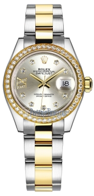 replica Rolex Lady Datejust 28mm Stainless Steel and Yellow Gold Ladies Watch 279383RBR Silver 17 Diamond Oyster