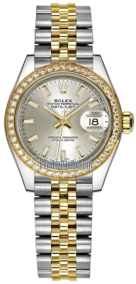 replica Rolex Lady Datejust 28mm Stainless Steel and Yellow Gold Ladies Watch 279383RBR Silver Index Jubilee