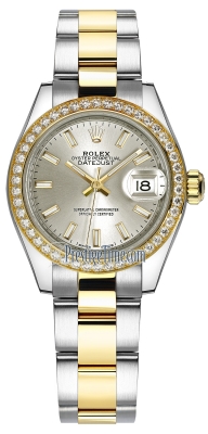 replica Rolex Lady Datejust 28mm Stainless Steel and Yellow Gold Ladies Watch 279383RBR Silver Index Oyster