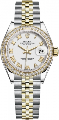 replica Rolex Lady Datejust 28mm Stainless Steel and Yellow Gold Ladies Watch 279383RBR White Roman Jubilee