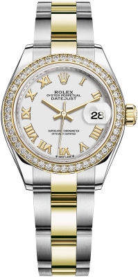 replica Rolex Lady Datejust 28mm Stainless Steel and Yellow Gold Ladies Watch 279383RBR White Roman Oyster