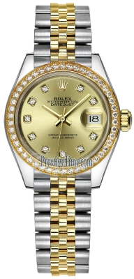 replica Rolex Lady Datejust 28mm Stainless Steel and Yellow Gold Ladies Watch 279383RBR Champagne Diamond Jubilee