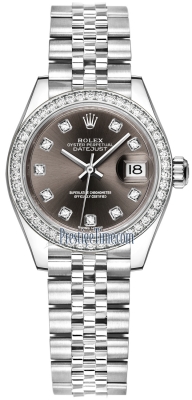 replica Rolex Lady Datejust 28mm Stainless Steel Ladies Watch 279384RBR Dark Grey Diamond Jubilee