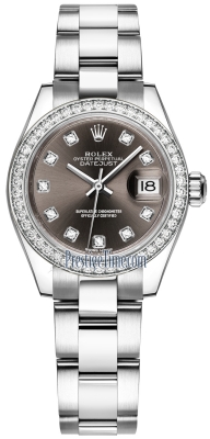 replica Rolex Lady Datejust 28mm Stainless Steel Ladies Watch 279384RBR Dark Grey Diamond Oyster