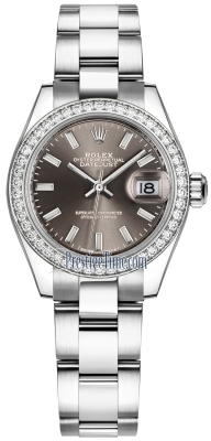 replica Rolex Lady Datejust 28mm Stainless Steel Ladies Watch 279384RBR Dark Grey Index Oyster