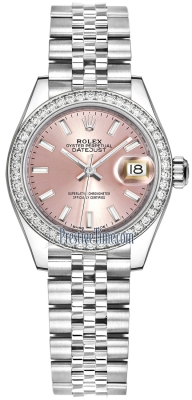 replica Rolex Lady Datejust 28mm Stainless Steel Ladies Watch 279384RBR Pink Index Jubilee