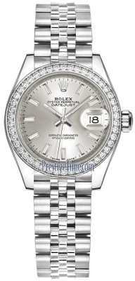 replica Rolex Lady Datejust 28mm Stainless Steel Ladies Watch 279384RBR Silver Index Jubilee