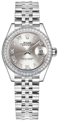 replica Rolex Lady Datejust 28mm Stainless Steel Ladies Watch 279384RBR Silver Roman Jubilee
