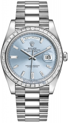 replica Rolex Day-Date 40mm Platinum Mens Watch 228396TBR Ice Blue Baguette