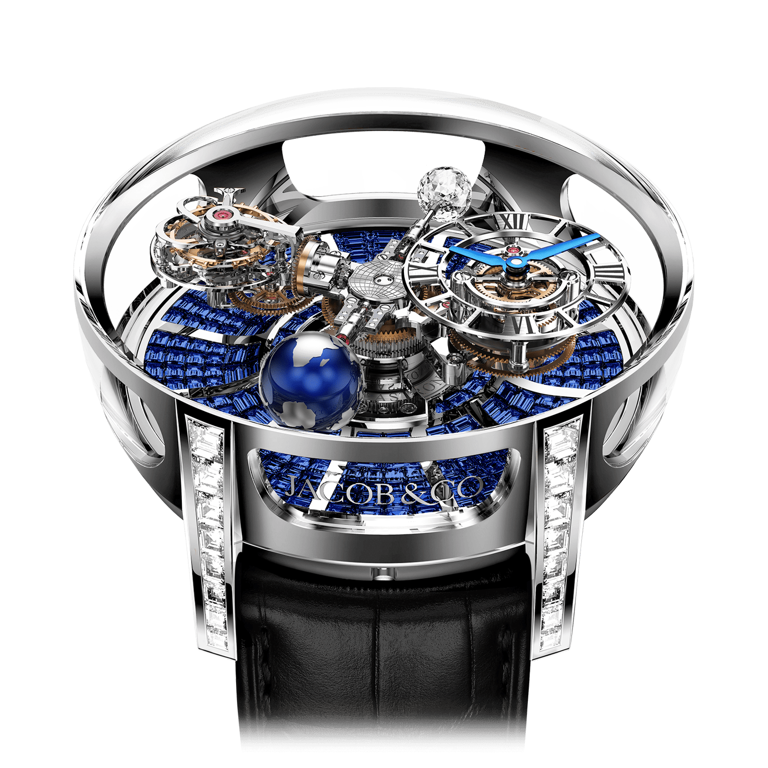 luxury replica watch JACOB & CO. ASTRONOMIA TOURBILLON BAGUETTE BLUE SAPPHIRE LIMITED EDITION 50MM AT800.30.BD.BB.A