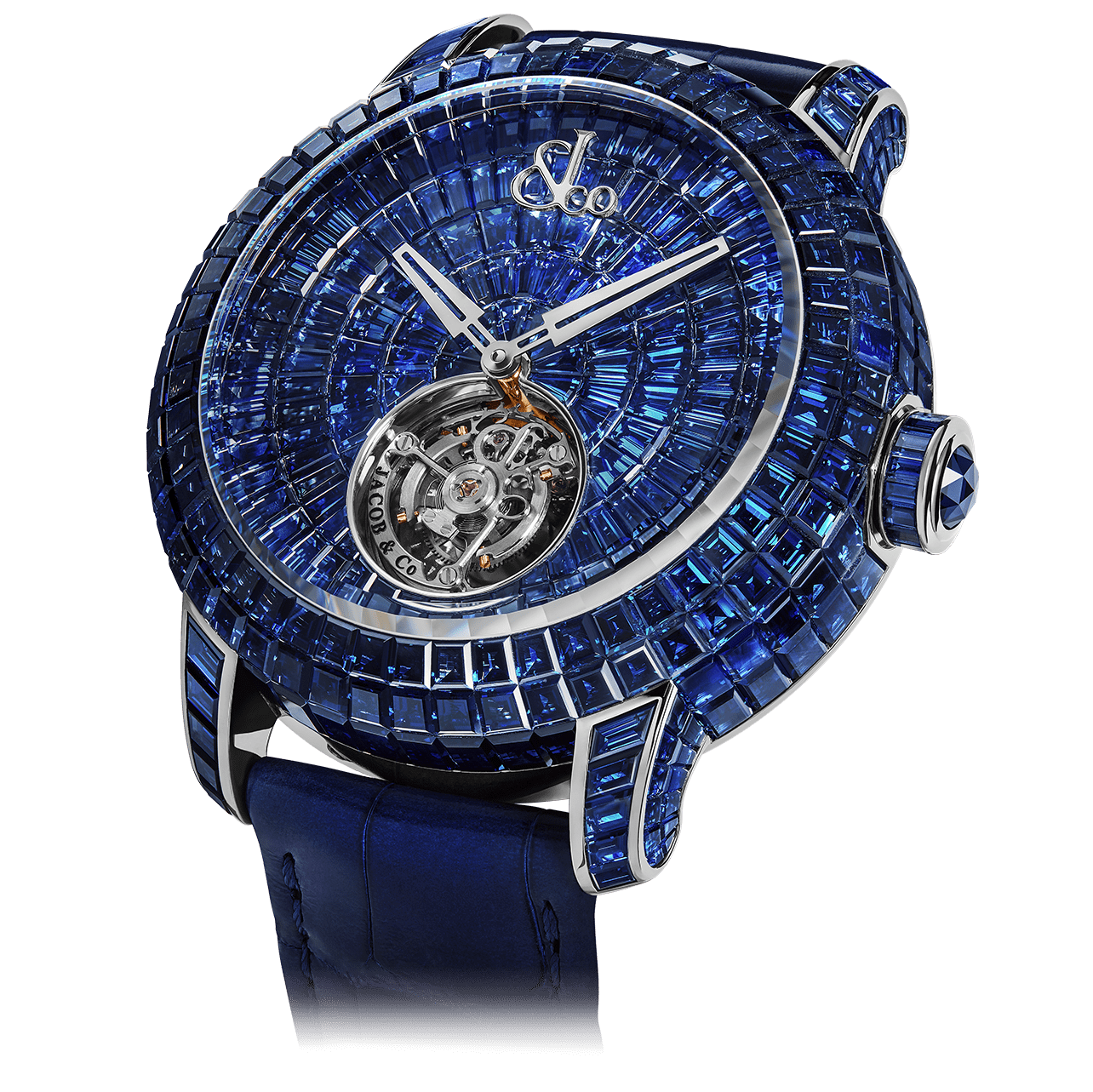 luxury replica watch JACOB & CO. CAVIAR TOURBILLON BAGUETTE BLUE SAPPHIRES LIMITED EDITION 47MM CV201.30.BB.BB.A