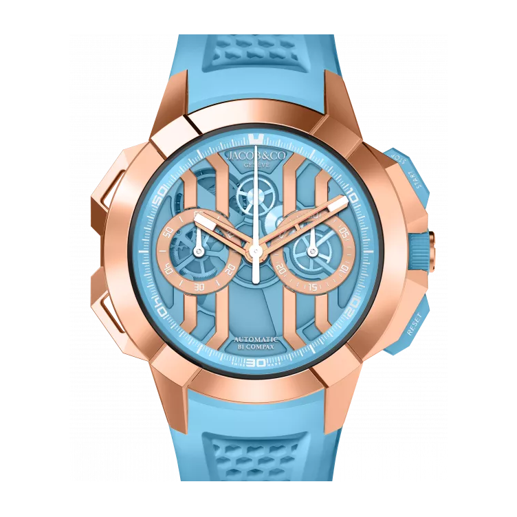 luxury replica watch JACOB & CO. EPIC X CHRONO ROSE GOLD LIGHT BLUE 44MM EC430.43.AE.AA.ABRUA