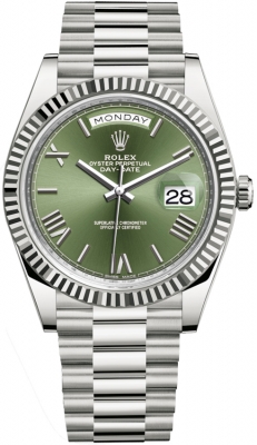 replica Rolex Day-Date 40mm White Gold Mens Watch 228239 Olive Green Roman