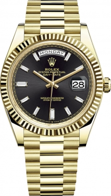 replica Rolex Day-Date 40mm Yellow Gold Mens Watch 228238 Black Baguette