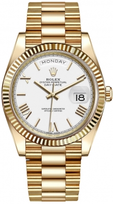 replica Rolex Day-Date 40mm Yellow Gold Mens Watch 228238 White Roman