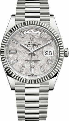 replica Rolex Day-Date 40mm White Gold Mens Watch 228239 Meteorite Baguette