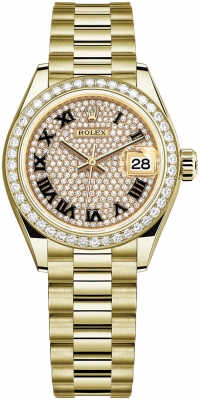 replica Rolex Lady Datejust 28mm Everose Gold Ladies Watch 279175 Pave Chocolate Roman President