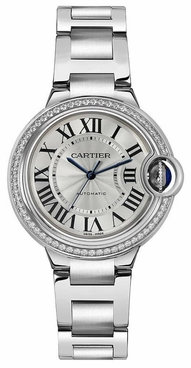 Cartier Ballon Bleu 33mm Steel Diamonds Women's Watch W4BB0023