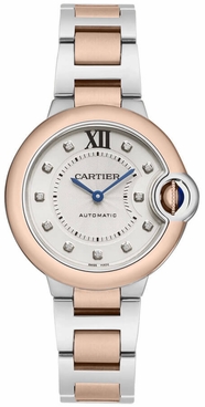Cartier Ballon Bleu 33mm 18k Rose Gold & Steel Women's Watch W3B