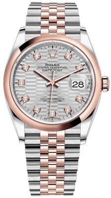 replica Rolex Datejust 36mm Stainless Steel and Rose Gold Ladies Watch 126201 Silver Fluted Diamond Jubilee