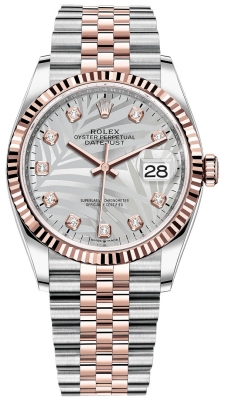 replica Rolex Datejust 36mm Stainless Steel and Rose Gold Ladies Watch 126231 Silver Palm Diamond Jubilee