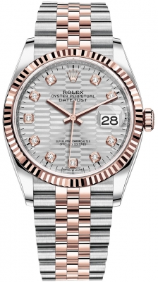 replica Rolex Datejust 36mm Stainless Steel and Rose Gold Ladies Watch 126231 Silver Fluted Diamond Jubilee