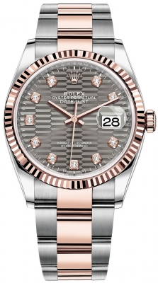 replica Rolex Datejust 36mm Stainless Steel and Rose Gold Ladies Watch 126231 Slate Fluted Diamond Oyster