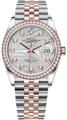 replica Rolex Datejust 36mm Stainless Steel and Rose Gold Ladies Watch 126281rbr Silver Palm Diamond Jubilee