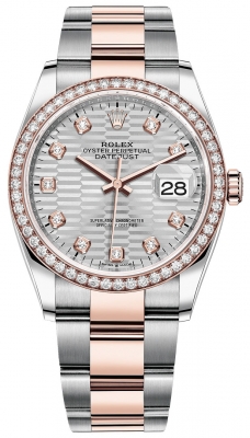 replica Rolex Datejust 36mm Stainless Steel and Rose Gold Ladies Watch 126281rbr Silver Fluted Diamond Oyster