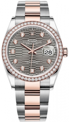 replica Rolex Datejust 36mm Stainless Steel and Rose Gold Ladies Watch 126281rbr Slate Fluted Diamond Oyster