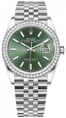 replica Rolex Datejust 36mm Stainless Steel Midsize Watch 126284rbr Mint Green Index Jubilee